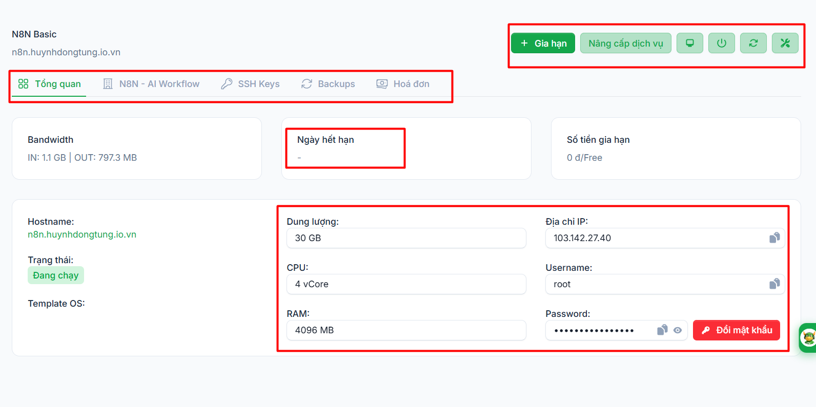 Làm quen với trang tổng quan VPS n8n