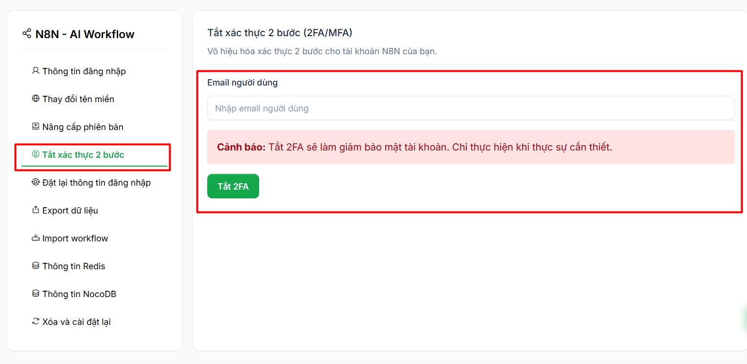 Tắt xác thực 2 bước 2FA/MFA