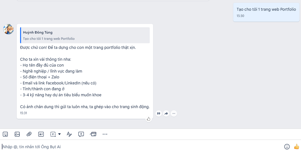 Hướng dẫn cách tạo Landing Page miễn phí với Ông Bụt AI A-Z 2 Nhắn tin cho Ông Bụt AI trên Zalo
