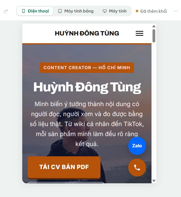 Hướng dẫn chỉnh sửa Landing Page sau khi tạo bằng Ông Bụt AI 12 Kiểm tra giao diện trên từng thiết bị